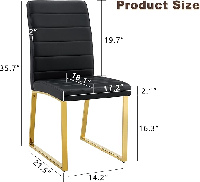 Modern Dining Chairs Set of 4, White Faux Leather Kitchen Chairs, Upholstered Armless Dining Room Chair with Gold Mental Legs Heavy Duty, Comfortable (Black and Gold, Set of 4)