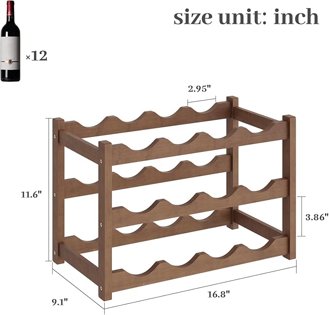 Wine Rack，Bamboo Wine Storage Cabinet Shelf，Countertop Wine Shelf- Freestanding Wine Holder for Kitchen & Pantry (Brown, 3-Tier)