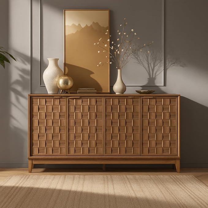 COLAMY Modern Sideboard Buffet Cabinet with Storage, Adjustable Shelves & Anti-Tip Kit, Doors with Gold Handles, Sturdy Engineered Wood Buffet Table for Dining Room, Living Room, or Entryway