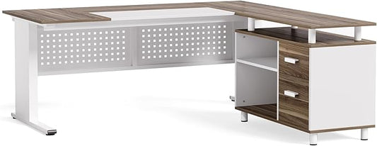 LITTLE TREE Large Computer Desk with File Cabinet, 63 Inch Executive Desk L Shaped Office Desk with Drawers and Storage Shelves, Business Furniture Desk Workstation for Home Office
