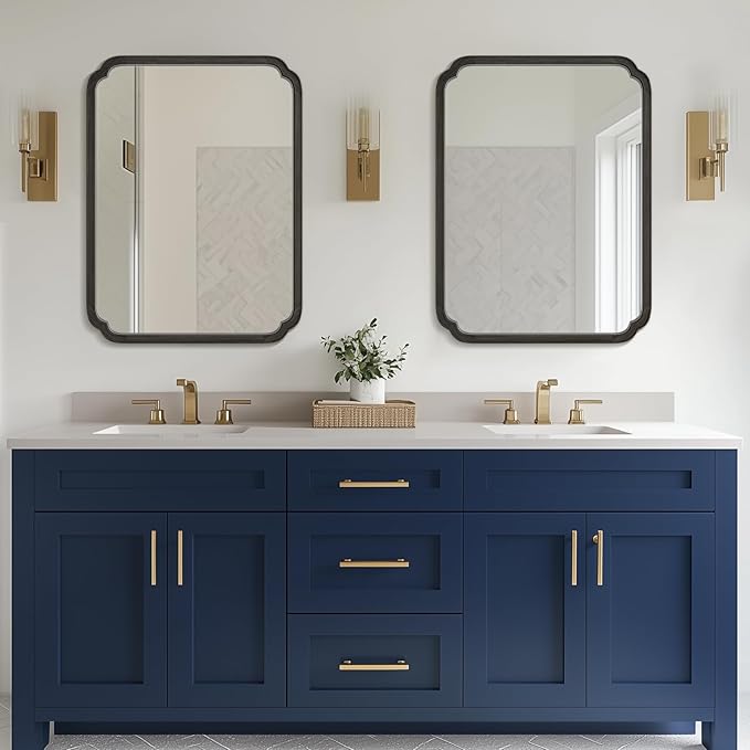 HOMECOOKIN Wood Bathroom Mirrors for Wall Mounted, 30" x40" Rustic Wood Frame Wall Mirrors Decorative for Living Room or Bedroom Vanity Mirror (Black)