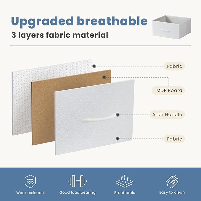 DUMOS Nightstand with 4 Drawers Bedside Table with Removable Fabric Bins Sturdy Steel Frame Wood Top Organizer Furniture for Bedroom Closet Living Room