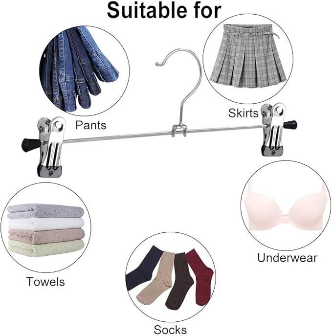 NORTHERN BROTHERS Pants Hangers with Clips Heavy Duty 20 Pack, Adjustable Metal Pants Hanger, Skirt Hangers with Clips Space Saving Hangers for Jeans
