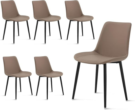 Leather Dining Chairs Set of 6, Mid Century Modern Faux Leather Kitchen & Dining Room Chairs, Comfortable Dinner Chair Kitchen Chair for Restaurant Living Room, Cafe, Home (6, Coffee)