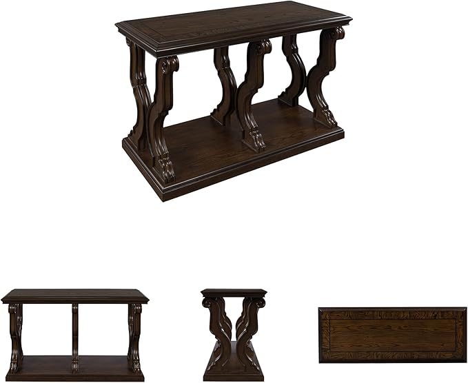 Signature Design by Ashley Maylee Classic Sofa Table with Open Shelf and Scroll Legs, Dark Brown