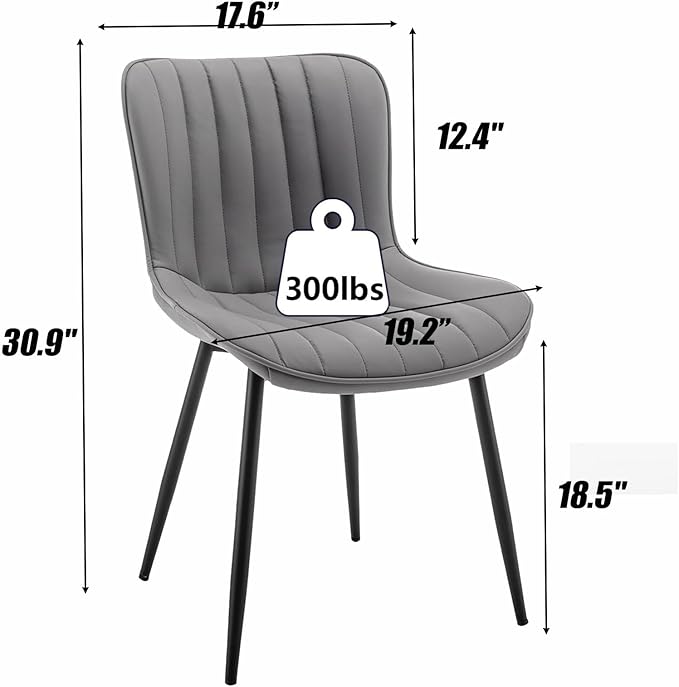 Leather Dining Chairs Set of 6, Upholstered Dining Room Chairs with Metal Legs, Modern Dining Chair for Dining Room, Kitchen (Grey)