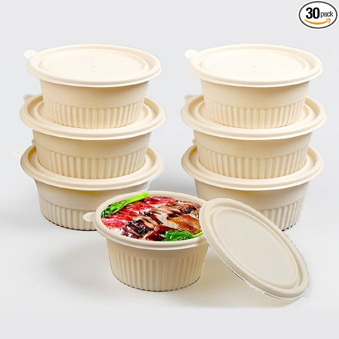 30 Pack 16 ounce Prep Meal Containers, Food Storage Boxes. Reusable Takeaway Containers， Stackable Bento Boxes. Microwave Refrigerators Are Safe.