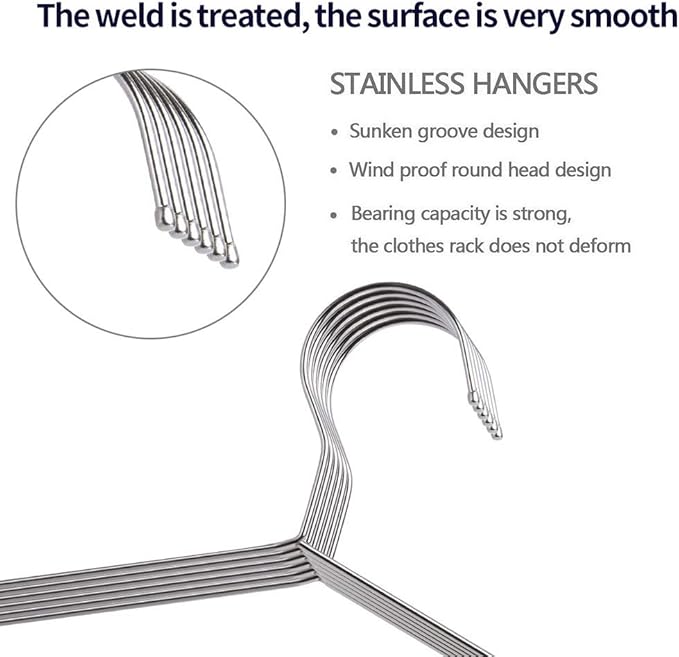 40-Pack Heavy-Duty Stainless Steel Hangers – 15lb Capacity, Rustproof Metal Closet Hangers with Notched Design for Straps, Ideal for Home, Dorm, Laundry & Outdoor Use, Silver