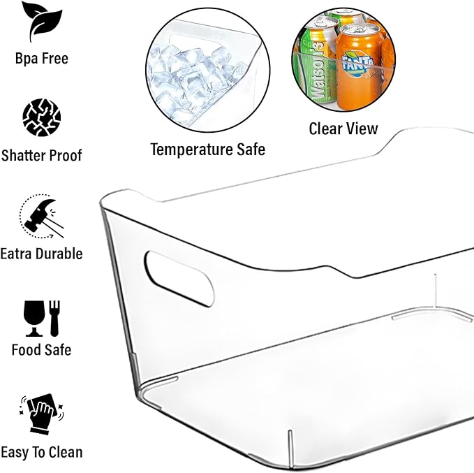 Clear Plastic Storage Bins, Small Fridge Organizer Kitchen Organizers and Storage Containers Bathroom Organization and Storage Bin for Makeup Organizer, fruits, Chips, Perfume, Skin Care, crafts