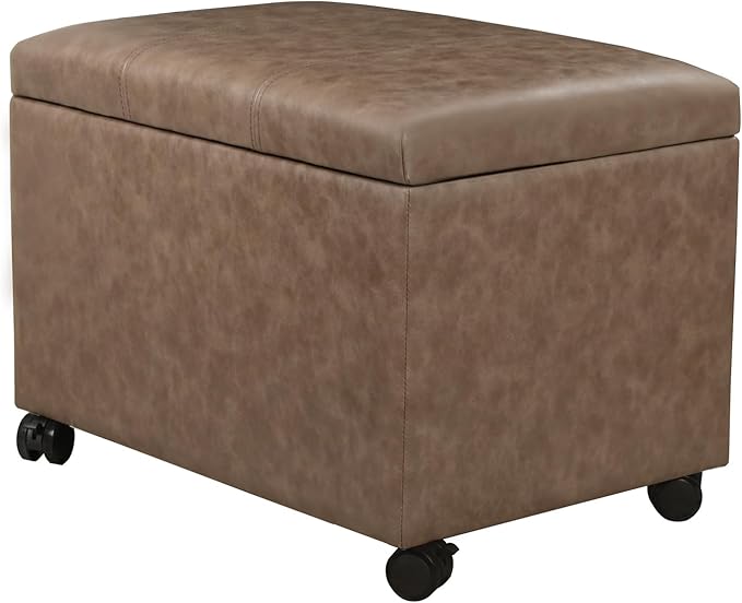 Joveco 24" Linen Storage Ottoman Bench with Wheels, Rectangle Foot Rest Stool for Living Room, Bedroom, Entryway, Earthy Light Brown Veining