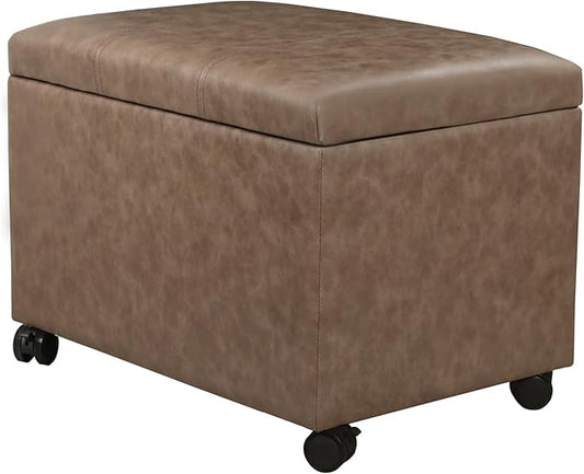Joveco 24" Linen Storage Ottoman Bench with Wheels, Rectangle Foot Rest Stool for Living Room, Bedroom, Entryway, Earthy Light Brown Veining