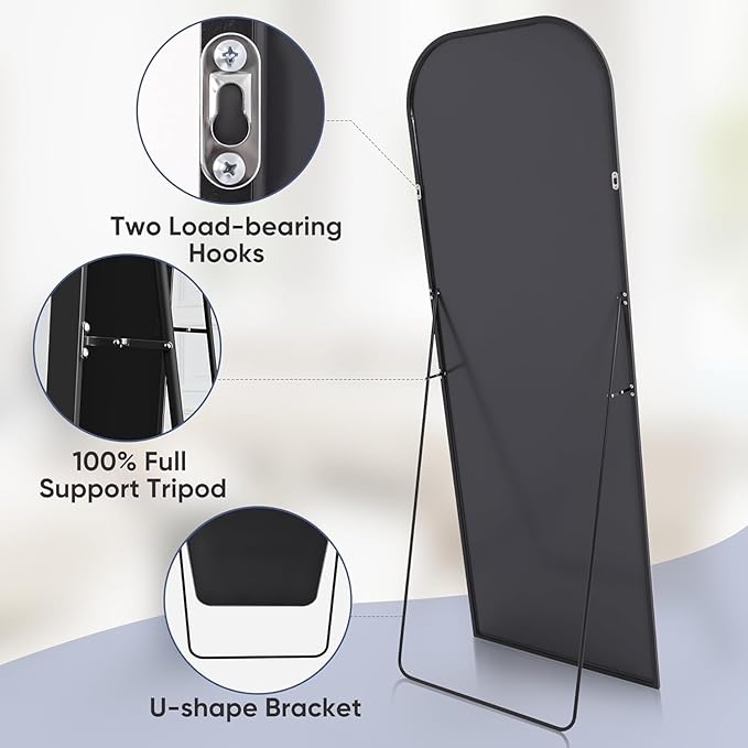 Antok Full Length Mirror, 71"x26" Floor Mirror Freestanding, Arched Floor Standing Large Mirrors Full Body Mirrors with Stand for Bedroom, Hanging Mounted Mirror for Living Room, Black