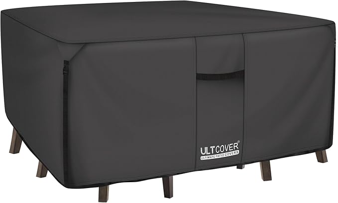 ULTCOVER 600D Tough Canvas Heavy Duty Square Patio Table and Chair Cover - Waterproof Outdoor General Purpose Furniture Covers 106 inch, Black