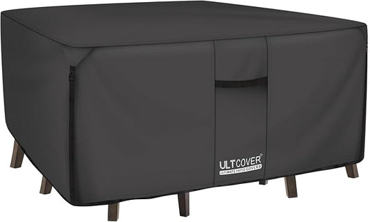 ULTCOVER 600D Tough Canvas Heavy Duty Square Patio Table and Chair Cover - Waterproof Outdoor General Purpose Furniture Covers 86 inch, Black
