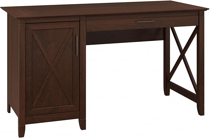 Bush Furniture Key West Computer Desk with Storage | Farmhouse PC Table for Home Office in Bing Cherry | 54W x 24D