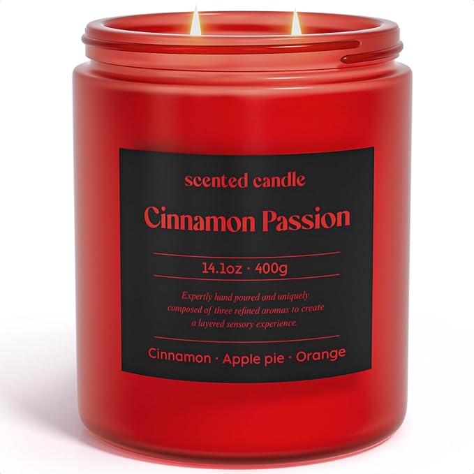 Cinnamon Candle, 14.1 oz Fall Candles for Home, 2 Wicks Blended Scents Scented Candles for Women and Men, Birthday Gifts for Women (Cinnamon+Apple Pie+Orange)
