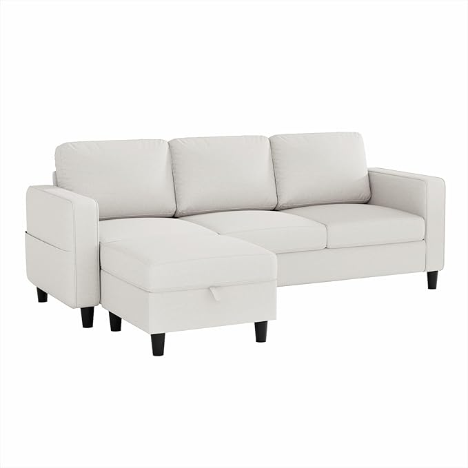 Small Sectional Couch, L Shaped Sectional White Couch in a Box, Small Couches with Ottoman, 3 Seater Sofa for Living Room, Apartment, Dorm, Office