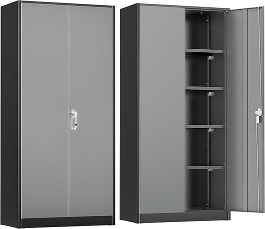 INTERGREAT Metal Storage Cabinet,72" Steel Lockable Cabinet with Locking Doors and Adjustable Shelves,Locking Tool Cabinets for Office,Home,Garage,Gym,School (Black Grey)