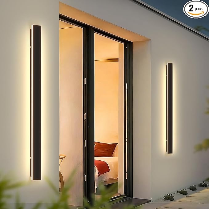 Modern Outdoor Wall Light, 39.4Inch Black LED Dimmable IP65 Waterproof with Remote Outdoor Linear Wall Sconces Exterior Lighting Fixture Porch Wall Light for House, Front Door, Garage