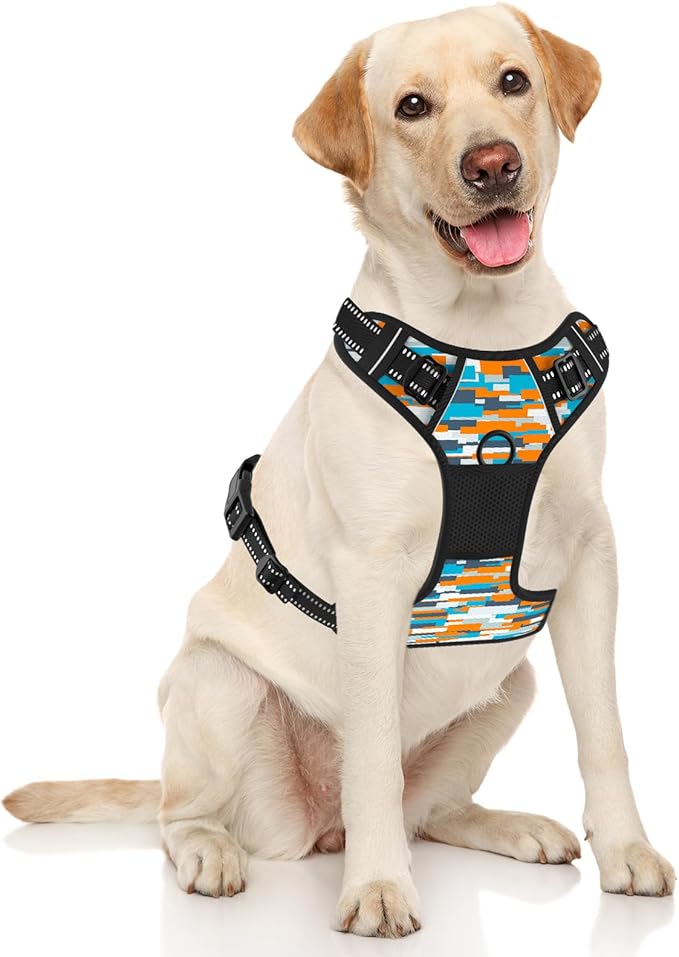 Rnivvi No Pull Dog Harness, Cute Boho Reflective Medium Sized Puppy Kitten Harness, Adjustable Soft Padded Vest for Medium Dogs, Heavy Duty Pet Vest with Easy Control Handle for Walking, Spliced