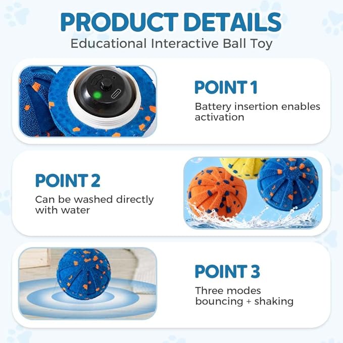 2025 Upgraded Smart Interactive Dog Ball Toy, Dog Enrichment Toys Automatic Moving Ball, Waterproof Smart Shaking Pet Bounce Electric Balls, Bouncing Electric Moving Toy Dogs (Orange)