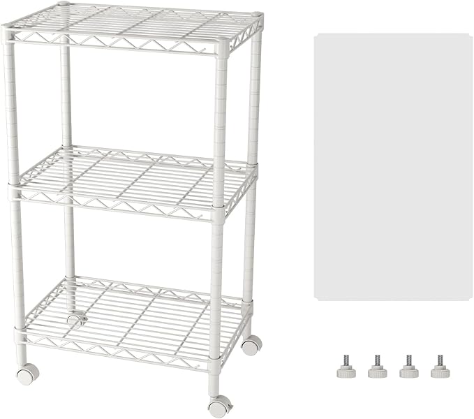 SINGAYE 3 Small Shelves Storage Shelf Wire Shelving Unit Metal Shelf Adjustable Organizers Storage Shelving with Wheels for Bathroom Laundry Room Kitchen Pantry