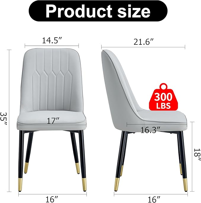 Dining Chairs Set of 4，Modern Dining Chairs, Equipped with PU Leather Backrest Cushions and Black Metal Legs, Suitable for Restaurants, Kitchens, and Bedrooms Dining Room Chairs