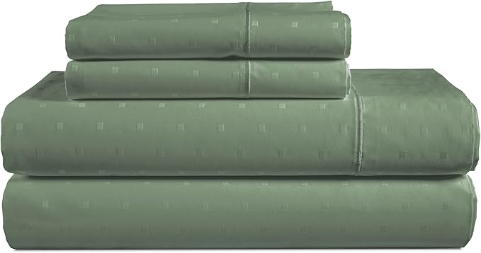LANE LINEN Luxury Hotel Style 100% Egyptian Cotton Bed Sheets King Size, Mercerized Cotton, Silky Finish, No Pill Fade Resistant King Sheets & Pillowcases Jaquard Swiss Dot - Iceberg Green