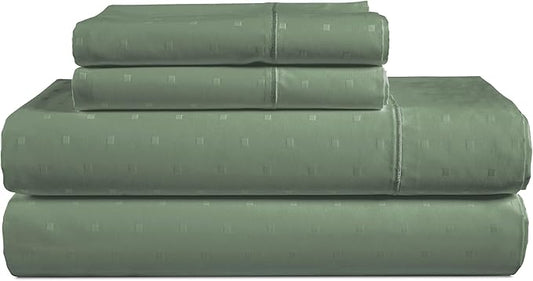 LANE LINEN Luxury Hotel Style 100% Egyptian Cotton Bed Sheets King Size, Mercerized Cotton, Silky Finish, No Pill Fade Resistant King Sheets & Pillowcases Jaquard Swiss Dot - Iceberg Green