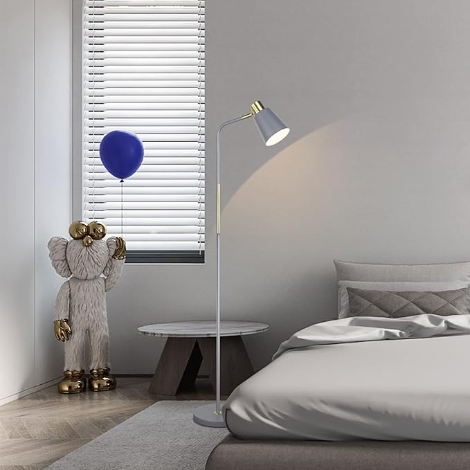 Floor Lamp, Industrial Floor Lamps for Living Rooms Rustic Farmhouse Reading Standing Floor Lamp Adjustable Metal Heads Indoor Task Lighting for Living Room Bedroom Office Home Décor (Grey)