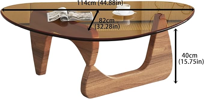 EASYSOUL Modern Glass Coffee Table, 44.88" D x 32.28" W x 15.75" H, Abstract Round Tea Tables for Living Room Home Office Industrial Cocktail Tables (Walnut-Brown Glass, 44.88")