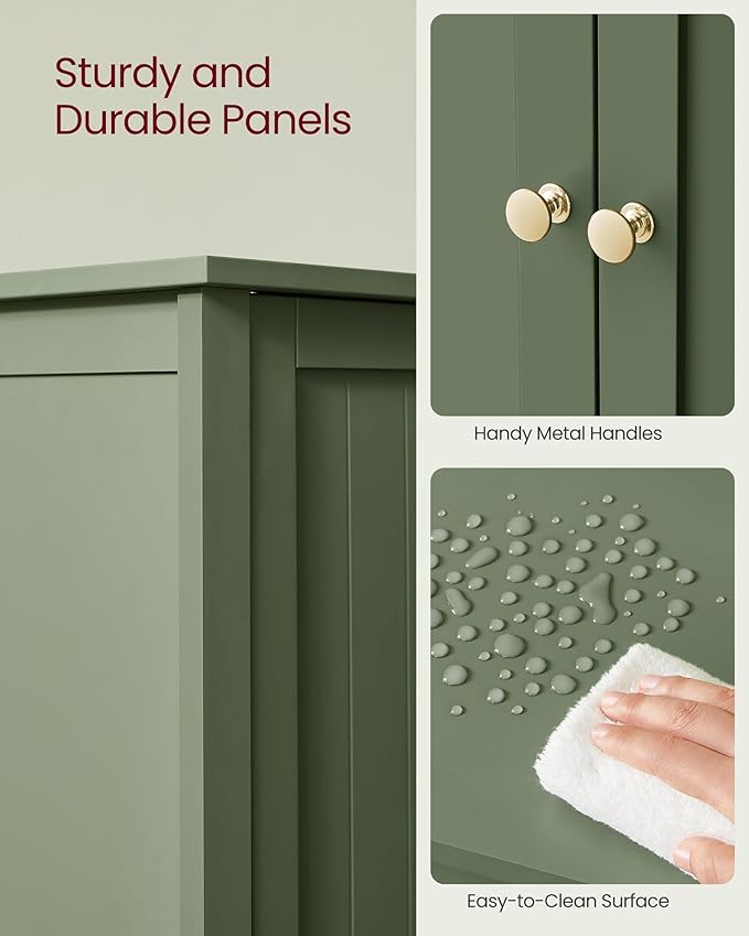 VASAGLE Floor Storage Cabinet, Freestanding Storage Unit with 2 Adjustable Shelves, for Bathroom Living Room Dining Kitchen, 11.8 x 23.6 x 31.5 Inches, Forest Green UBCB060C01