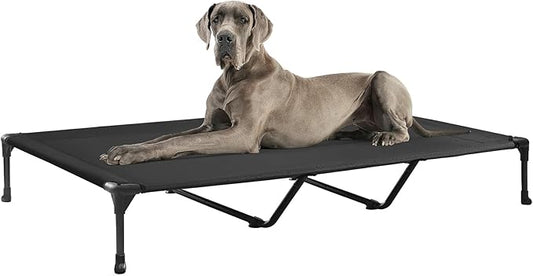 Veehoo Outdoor Elevated Dog Cot Bed, Cooling Raised Pet Bed for XX-Large Dog, Washable Breathable Mesh Hammock Bed with No-Slip Feet, Indestructible Ground Off Training Platform Cot-59"x37.5" Black