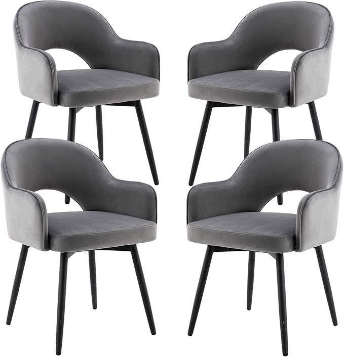 DUOMAY Swivel Dining Chair Set of 4, Modern Velvet Grey Upholstered Armless Side Chairs with 360-Degree Swivel for Dining Room, Living Room, Office