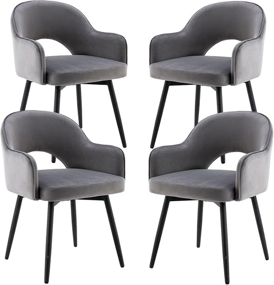 DUOMAY Swivel Dining Chair Set of 4, Modern Velvet Grey Upholstered Armless Side Chairs with 360-Degree Swivel for Dining Room, Living Room, Office