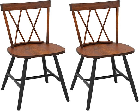 Giantex Windsor Dining Chairs Set of 2, Farmhouse Wooden Kitchen Chair w/Cross Back, Wide Seat, Rubber Wood Frame, Armless Side Chairs for Kitchen, Dining Room, Living Room, Restaurant, Dark Oak