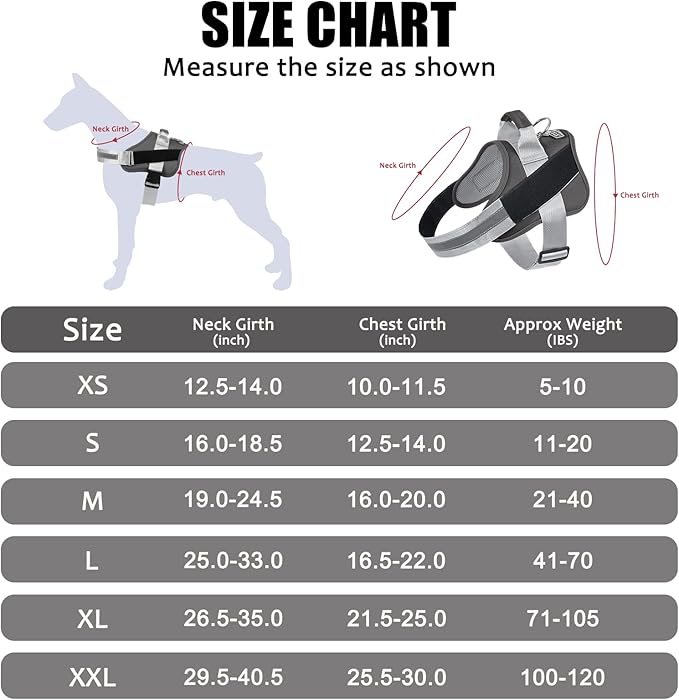Bolux Dog Harness, No-Pull Reflective Dog Vest, Breathable Adjustable Pet Harness with Handle for Outdoor Walking - No More Pulling, Tugging or Choking (Black, XS)