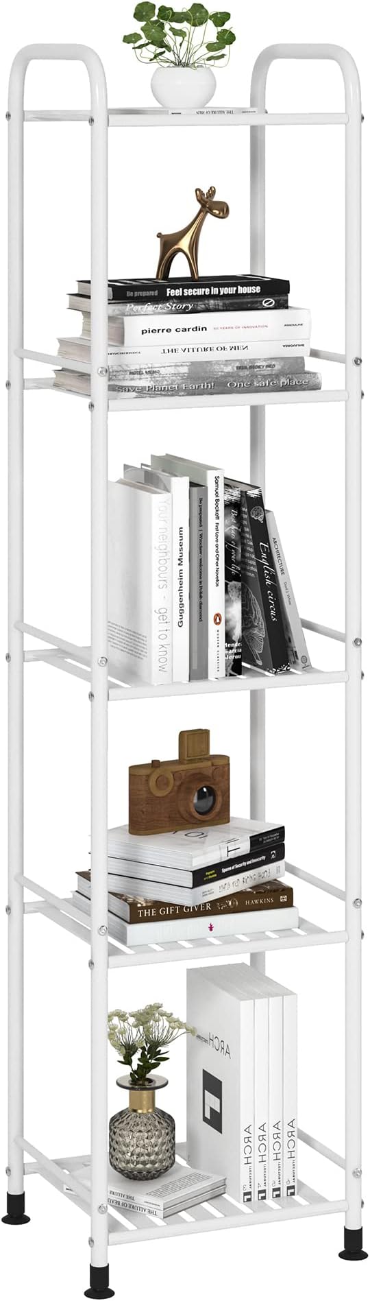 JSB 5 Tier Narrow Bathroom Shelving Unit, Kitchen Storage Rack Organizer Metal Corner Shelf for Living Room Laundry Pantry (Matte White, 5 Tier)