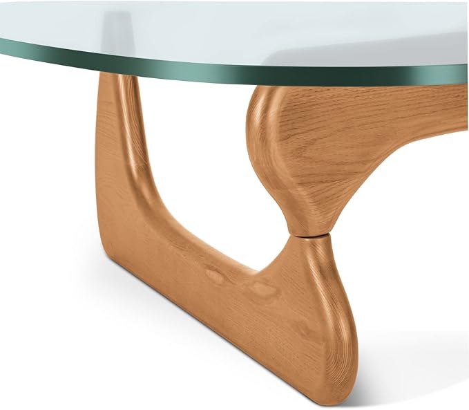 Noguchi Table Triangle Glass Coffee Table Vintage Glass End Table, Solid Wood Base and Triangle Clear Glass Top Modern End Table for Living Room, Patio, Study