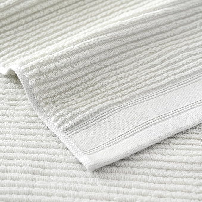 YiLUOMO White Hand Towel Set of 2 Soft Ribbed Striped Pattern 100% Cotton Absorbent Decorative Towel for Bathroom 13 x 29 Inch