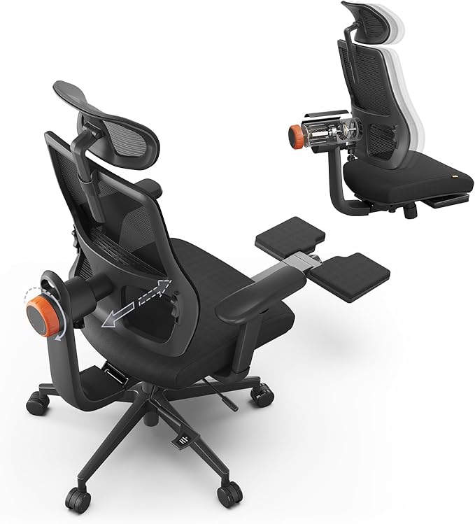 Newtral Ergonomic Office Chair - Home Office Desk Chair with Adaptive Lumbar Support, with Footrest, 4D Armrest, Adjustable Seat Depth & Height