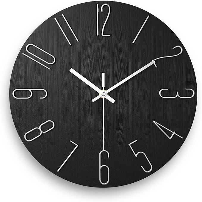 Wall Clock, Silent Clock, Wall Clocks Battery Operated， 12 inch Modern Wall Clock, Suitable for Offices, Living Rooms, Kitchens, Homes, Schools (Black)