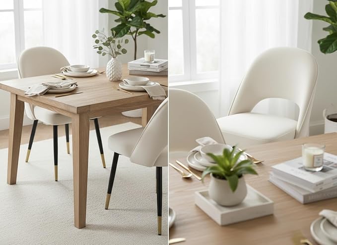 LukeAlon Classic Velvet Dining Chairs Set of 2, Upholstered Open Back Kitchen Chair with Metal Legs Armless Side Chairs Mid Century Dinner Chairs for Dining Room, Beige