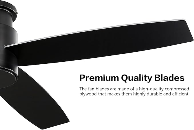 WINGBO 44" Flush Mount DC Ceiling Fan without Lights, 4 Reversible Plywood Blades, Quiet 6-Speed DC Motor, Hugger Low Profile Ceiling Fan No Lights for Bedroom, Black Finish