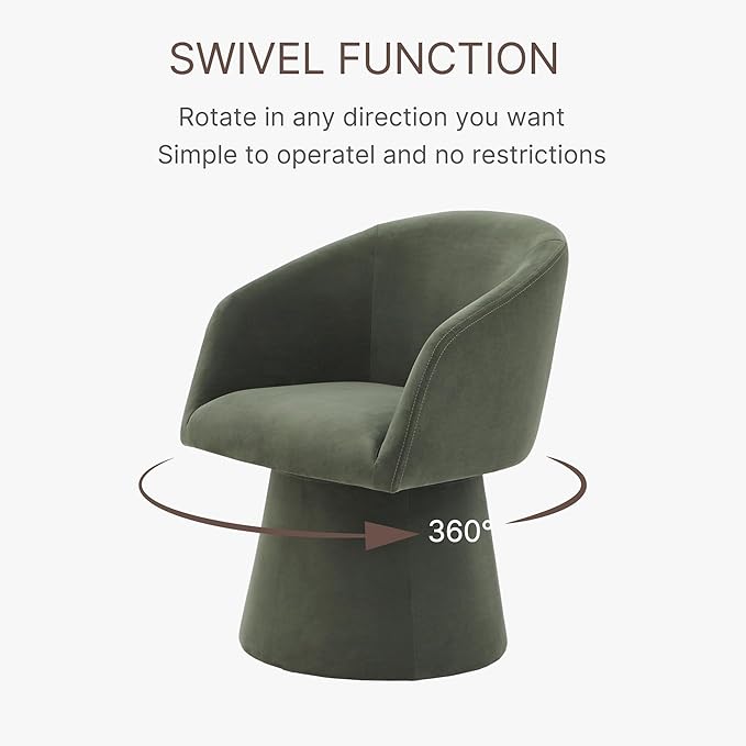 Swivel Dining Chairs Set of 1, Upholstered Mid Century Modern Deskchair with Barrel Back, Linen Fabric Kitchen Chairs for Dining Room, Bedroom, Dressing Room, Green