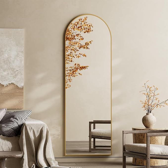 Koonmi 21"x56" Arched Full Length Mirror, Gold Large Floor Mirror with Aluminum Alloy Frame, Standing Hanging or Leaning Wall-Mounted Full Body Mirror for Living Room and Bedroom