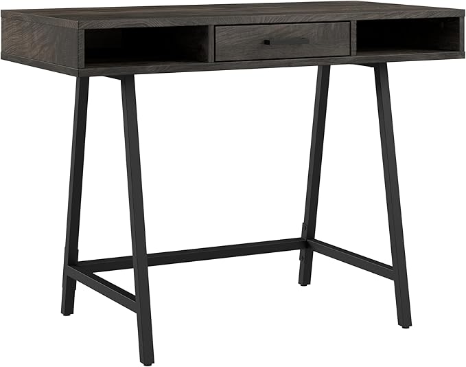Bush Furniture Steele 40W Writing Desk in Dark Gray Hickory | Compact Computer Table with Storage for Home Office, Study Room, or Entryway