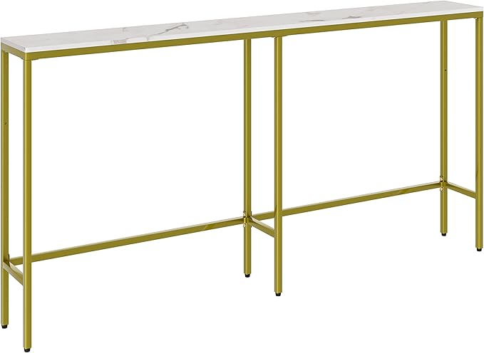 63" Console Table,Modern Narrow Long Sofa Table Behind Couch,Skinny Entry Table with Gold Metal Frame for Living Room, Hallway,Marble White