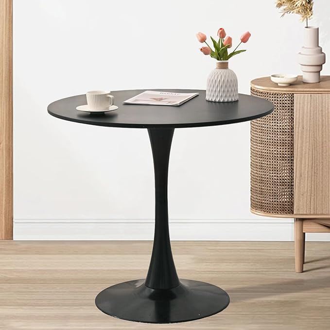 SoarFlash Kitchen Table and Chairs for 2, 31.5" Dining Table Set for 2 with Velvet Upholstered Chairs, 3 Piece Round Kitchen Table Set, Dining Room Table Set for Small Space, Apartment, Black/Black