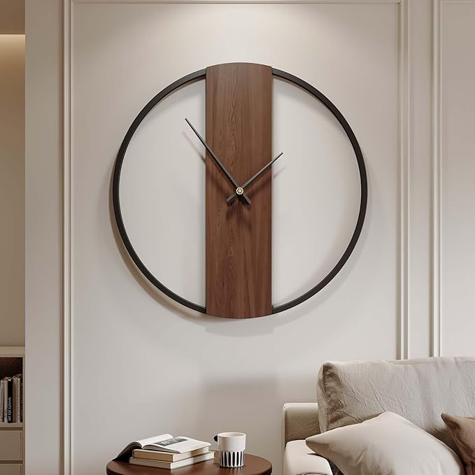 Wall Clock Decorative Modern Minimalist Wall Clocks for Living Room Decor, 20 Inch Silent Non Ticking Battery Operated Rustic Big Clock with Walnut Dial for Bedroom, Kitchen, Farmhouse, Office